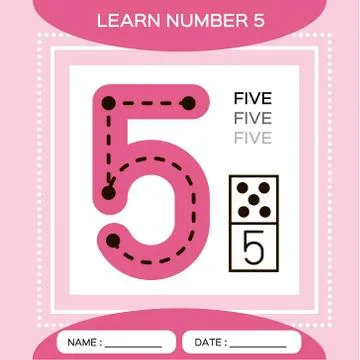 Learn numbers 5. Five . Children educational game. Kids learning material. Trace Stock Illustration
