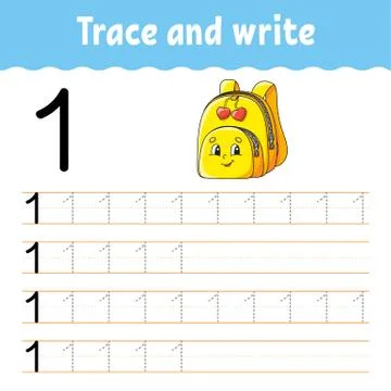 Learn Numbers. Trace and write. Back to school. Handwriting practice. Learnin Stock Illustration