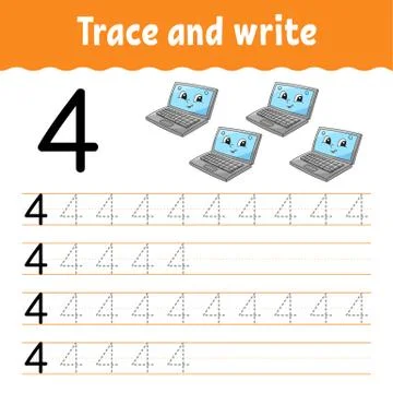 Learn Numbers. Trace and write. Back to school. Handwriting practice. Learnin Stock Illustration