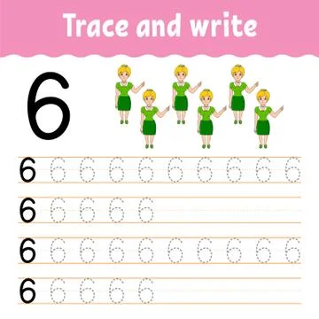 Learn Numbers. Trace and write. Back to school. Handwriting practice. Learnin Stock Illustration