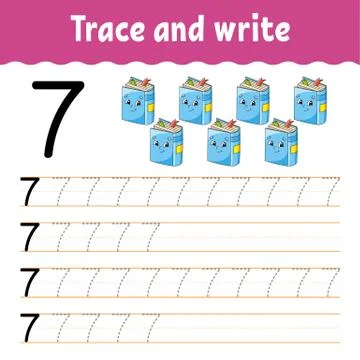 Learn Numbers. Trace and write. Back to school. Handwriting practice. Learnin Stock Illustration
