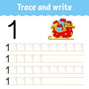 Learn Numbers. Trace and write. Winter theme. Handwriting practice. Learning  Stock Illustration