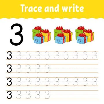 Learn Numbers. Trace and write. Winter theme. Handwriting practice. Learning  Stock Illustration