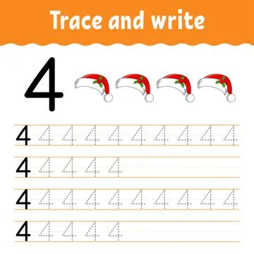 Learn Numbers. Trace and write. Winter theme. Handwriting practice. Learning  Stock Illustration