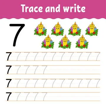 Learn Numbers. Trace and write. Winter theme. Handwriting practice. Learning  Stock Illustration