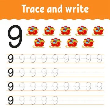 Learn Numbers. Trace and write. Winter theme. Handwriting practice. Learning  Stock Illustration