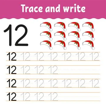 Learn Numbers. Trace and write. Winter theme. Handwriting practice. Learning  Stock Illustration