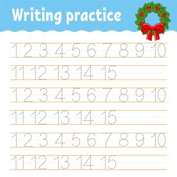 Learn Numbers. Trace and write. Winter theme. Handwriting practice. Learning  Stock Illustration