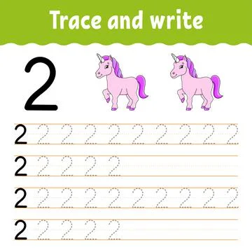 Learn Numbers. Trace and write. Handwriting practice. Learning numbers for ki Stock Illustration