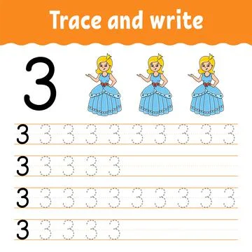 Learn Numbers. Trace and write. Handwriting practice. Learning numbers for ki Illustrazione stock