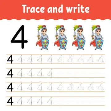 Learn Numbers. Trace and write. Handwriting practice. Learning numbers for ki Stock Illustration