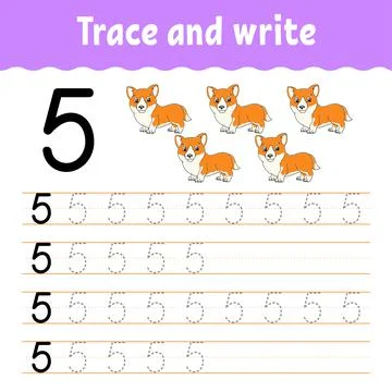 Learn Numbers. Trace and write. Handwriting practice. Learning numbers for ki Stock Illustration