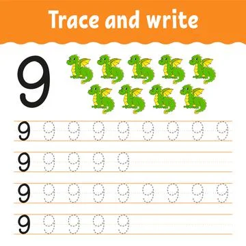 Learn Numbers. Trace and write. Handwriting practice. Learning numbers for ki Stock Illustration