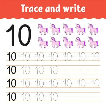 Learn Numbers. Trace and write. Handwriting practice. Learning numbers for ki Stock Illustration