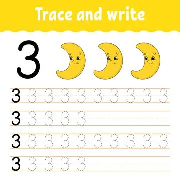 Learn Numbers. Trace and write. Handwriting practice. Learning numbers for ki Stock Illustration