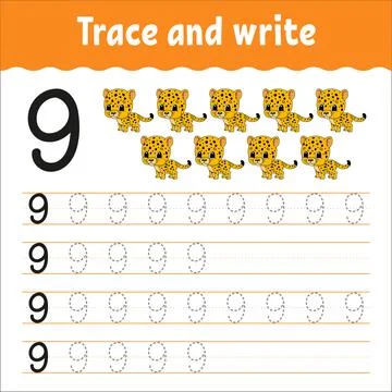 Learn Numbers. Trace and write. Handwriting practice. Learning numbers for ki Stock Illustration