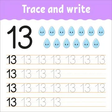 Learn Numbers. Trace and write. Handwriting practice. Learning numbers for ki Stock Illustration