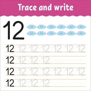 Learn Numbers. Trace and write. Handwriting practice. Learning numbers for ki Stock Illustration