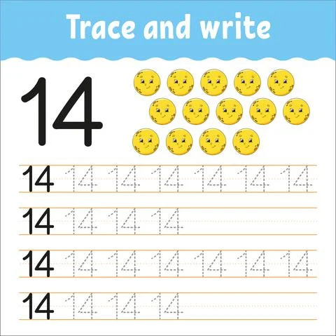 Learn Numbers. Trace and write. Handwriting practice. Learning numbers for ki Stock Illustration