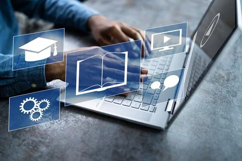 Learn Online Training Course. Digital Knowledge Library Fotos Stock