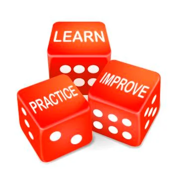 Learn, practice and improve words on three red dice Stock Illustration