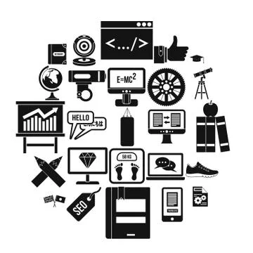Learn programming icons set, simple style Stock Illustration