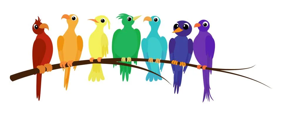 Learn the rainbow colors order with different birds. Stock Illustration
