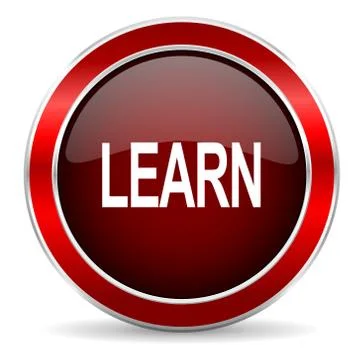 Learn red circle glossy web icon, round button with metallic border Stock Illustration