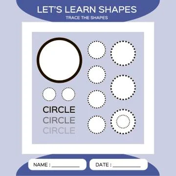 Learn Shapes. Circle. Handwriting practice. Trace and write. Educational Stock Illustration
