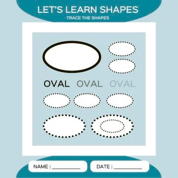 Learn Shapes. Oval. Handwriting practice. Trace and write. Educational children Stock Illustration