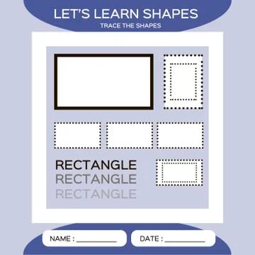 Learn Shapes. Rectangle. Handwriting practice. Trace and write. Educational Stock Illustration