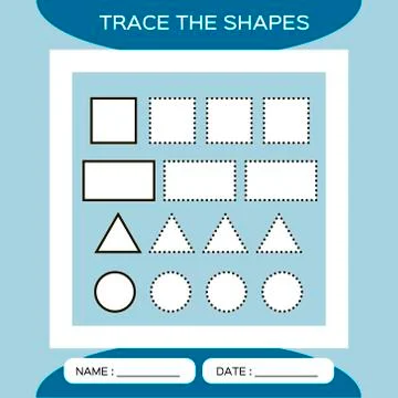 Learn Shapes. Square,Rectangle, Triangle, Circle. Handwriting practice. Trace Stock Illustration