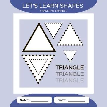 Learn Shapes. Triangle. Handwriting practice. Trace and write. Educational Stock Illustration