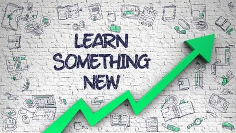 Learn Something New Drawn on Brick Wall. 3d. Stock Illustration