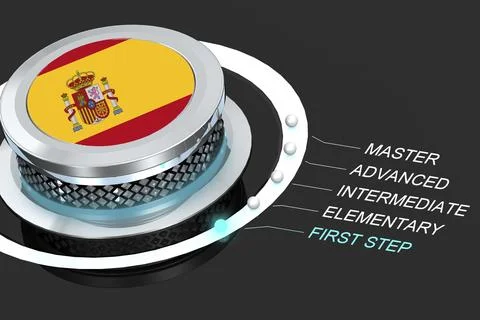 Learn Spanish concept with turning to first step level Stock Illustration