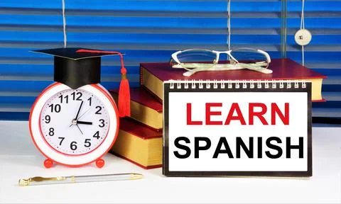 Learn Spanish. Text label in the planning notebook. Stock Photos