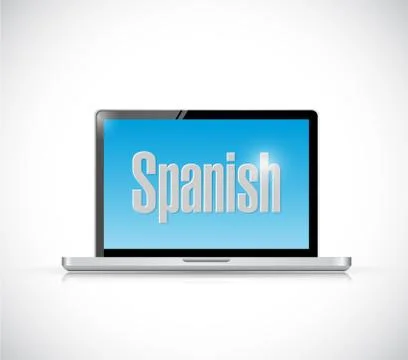 Learn spanish on your computer concept 스톡 일러스트