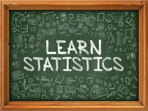 Learn Statistics - Hand Drawn on Green Chalkboard Stock Illustration