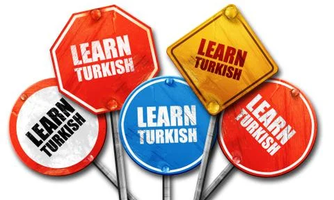 Learn turkish, 3D rendering, rough street sign collection Illustrazione stock