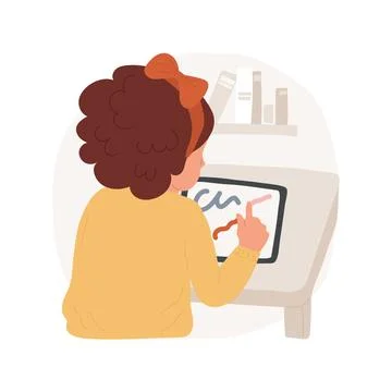 Learn to use a tablet isolated cartoon vector illustration. Illustrazione stock