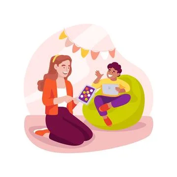 Learn to use a tablet isolated cartoon vector illustration. Ilustración de archivo