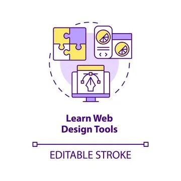 Learn web design tools concept icon Stock Illustration
