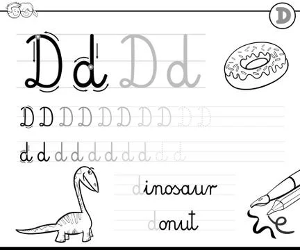 Learn to write letter D workbook for kids Stockillustratie