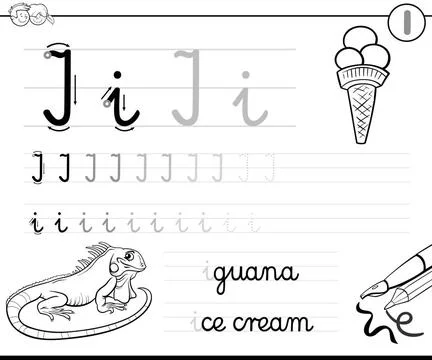 Learn to write letter I workbook for kids Black and White Cartoon Illustra... Stock Photos