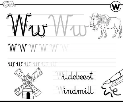 Learn to write letter W workbook for children Stock Illustration