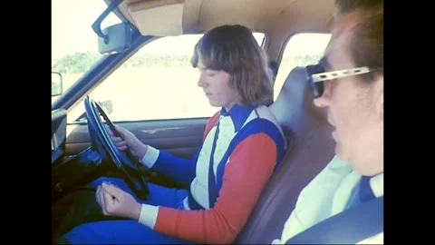 Learner Driver Takes Driving Lesson in Tasmania, 1976 Vídeo Stock 338233242