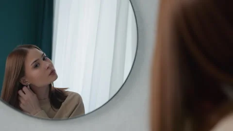 Learner practices diligently. Young woman perfects her speech tactics calmly Stock Footage 341975476