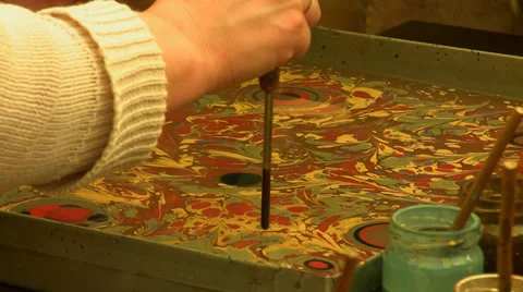 Learners of ebru art practicing Vídeo Stock 30347727