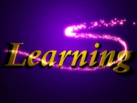 Learning - 3d inscription with luminous line with spark on contrasting backgr Stock Illustration
