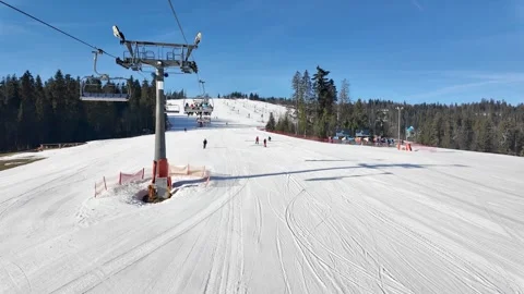 Learning adaptive skiing on a ski slope in Poland Stock Footage 266169667